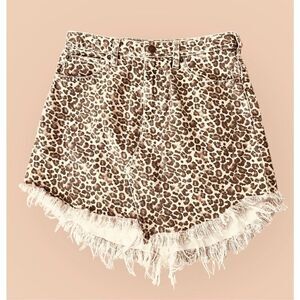 Free People We The Free Women’s 25 Denim Mini Skirt Bailey Cheetah Print Raw Hem